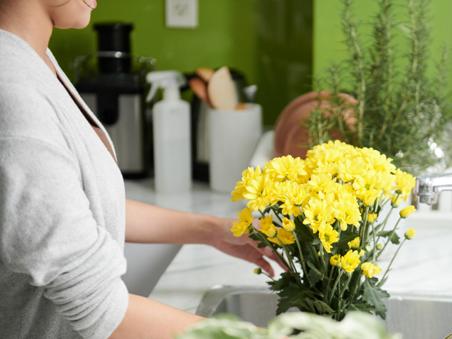 Blumen-Risse, Sortiment, Blumen, Gelb, Gruen, Blumenstrauss