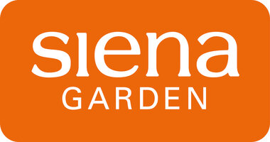 Blumen Risse, Markenwelt, Markenlogo, Siena Garden, Schrift, Weiß, Hintergrund, Orange