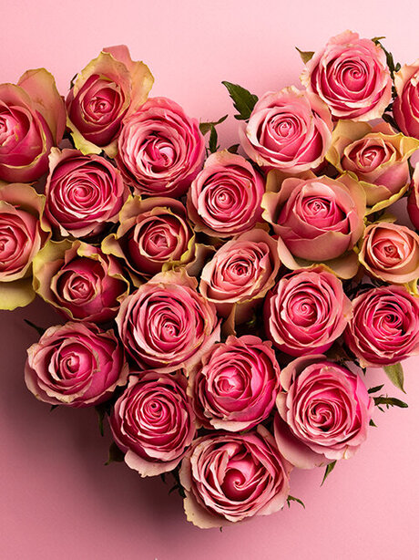 Blumen-Risse, Aktuelles, Zuckerfest, Rosa, Rosenherz-mit-rosafarbenen-Rosen-von-oben-fotografiert