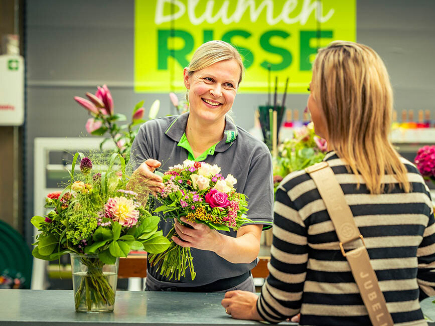Blumen-Risse, Service, Expansion, Blumenladen, Verkauf, Personen, Blumenstrauss, Pink, Weiss, Gruen