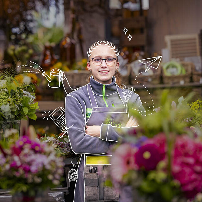 Blumen-Risse, Karriere, Ausbildung, Florist, Gruen, Grau, Rosa, Pink, Azubi, Blumen, Zimmerpflanzen, verkaufen, Pflegen, Beraten, binden, Arbeiten-bei-Blumen-Risse