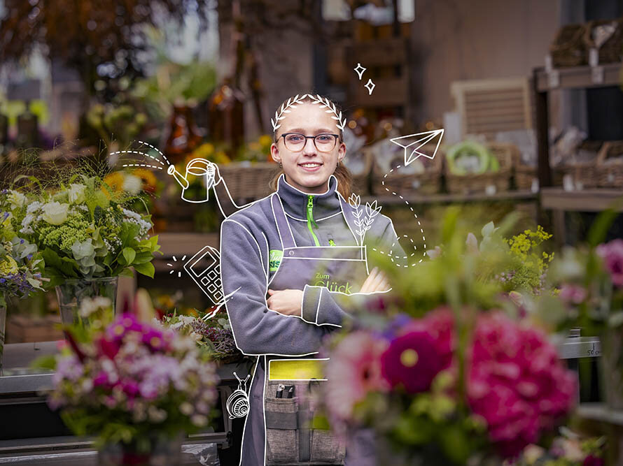Blumen-Risse, Karriere, Ausbildung, Florist, Gruen, Grau, Rosa, Pink, Azubi, Blumen, Zimmerpflanzen, verkaufen, Pflegen, Beraten, binden, Arbeiten-bei-Blumen-Risse