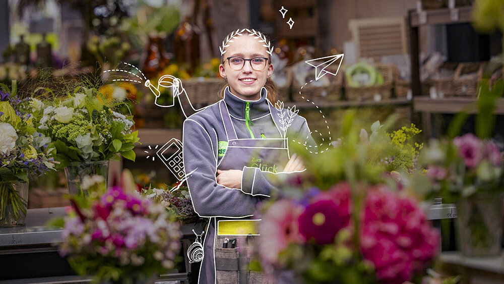 Blumen-Risse, Karriere, Ausbildung, Florist, Gruen, Grau, Rosa, Pink, Azubi, Blumen, Zimmerpflanzen, verkaufen, Pflegen, Beraten, binden, Arbeiten-bei-Blumen-Risse